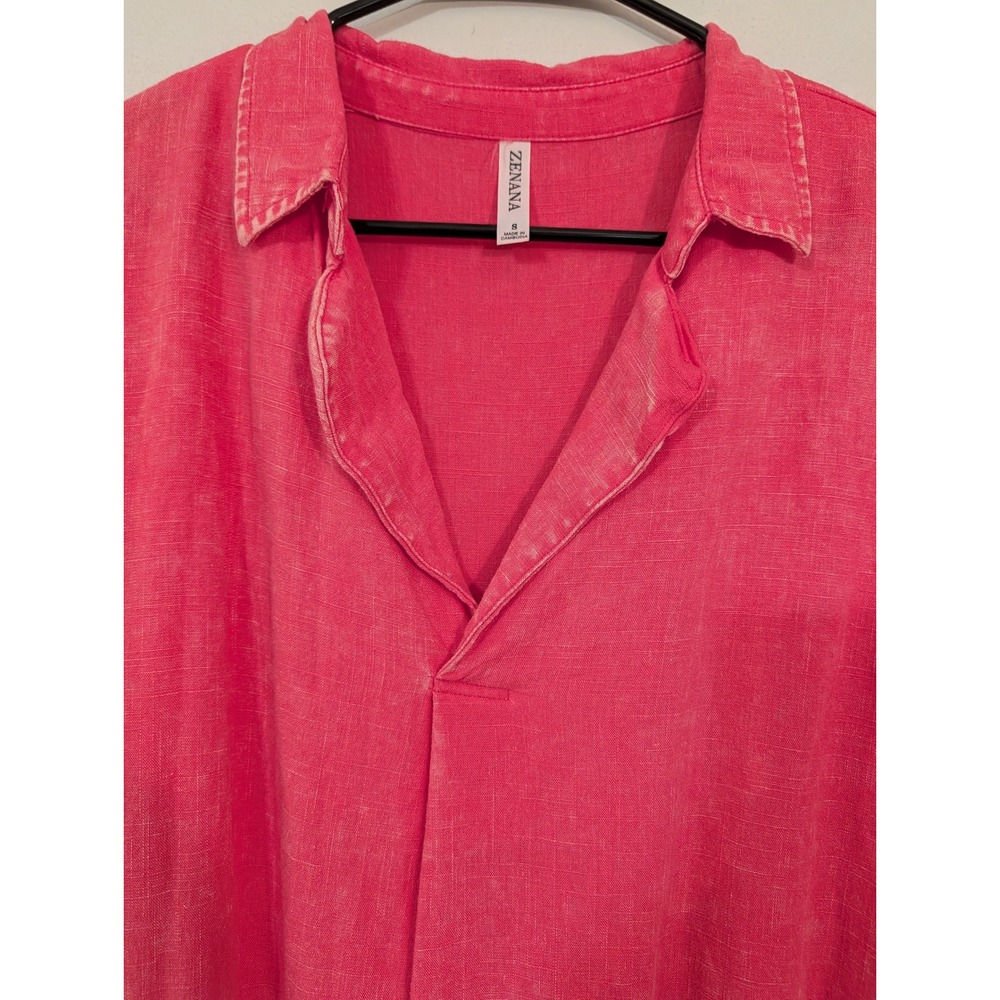 Zenana Pink Linen Blend Frayed Hem Tunic Dress QSW-7120D4 Women Small
